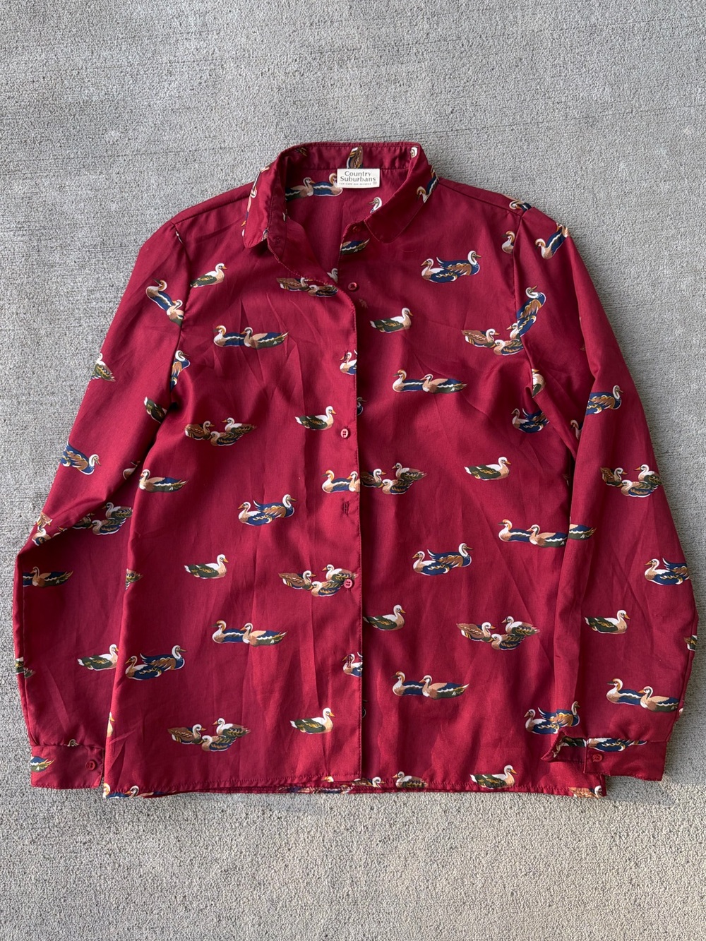 Vintage 90s country suburbans button down silk duck mallard preppy classic shirt